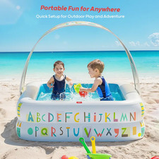 Large Inflatable Kiddie Pool with Canopy Sun Shade Soft Floor 65 x 39 in