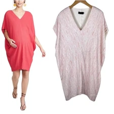 Hatch Maternity Slouch Dress Short Kaftan One Size Pink & Red Polka Dot Stripes
