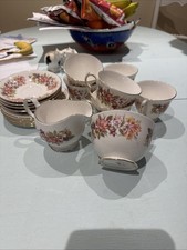 Colclough Bone China Tea Cups Plates Sugar Bowl And Milk Jug