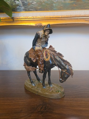 #ad Norther Bronze Cold Painted Statue Signed By Frederic Remington Figurine $125.00