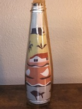 Vintage Sand Art Bottle Sealed South Western Palm Trees Fish Boats Houses 9.25"