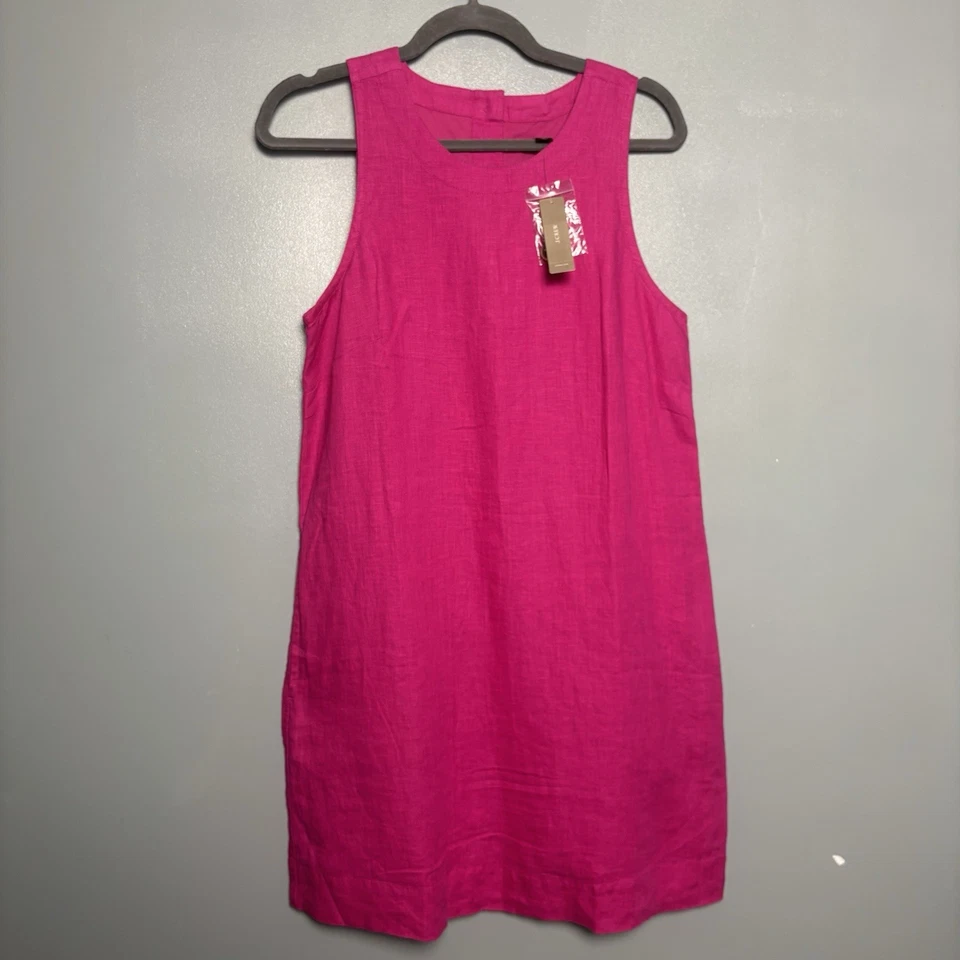 NUEVO CON ETIQUETAS J. Vestido recto doble botón trasero Beauchamps 100 % lino rosa J2466 talla pequeña Foto 2 de 4