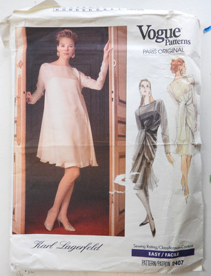 Vogue 2407 Schnittmuster Kleid Overdress Gr. 16/18 Karl Lagerfeld 1989 FF UNGESCHNITTEN