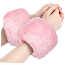 Faux Fur Short Wrist Cuff Winter Fuzzy Wrist Cuff Warmers for Women Girls Pink