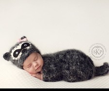 Knit Raccoon Baby Hat And Cocoon Set For Newb...
