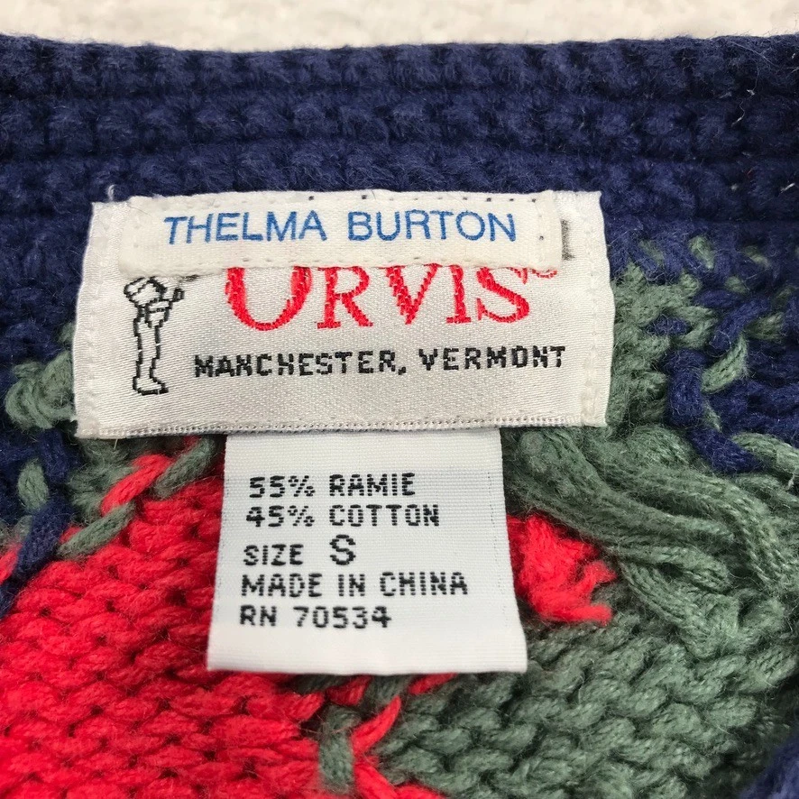 Cardigã suéter feminino vintage Orvis pequeno vermelho azul cardeal pássaros Ramie algodão - Imagem 2 de 4