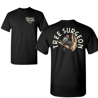 Tree Surgeon T-Shirt, Chainsaw Climber Graphic, 2 Sides, Soft Cotton Blend Shirt