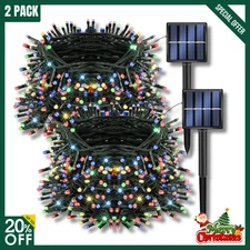 2 Pack Total 400LED 132FT Multi-Colored Christmas Solar String Outdoor Lights US
