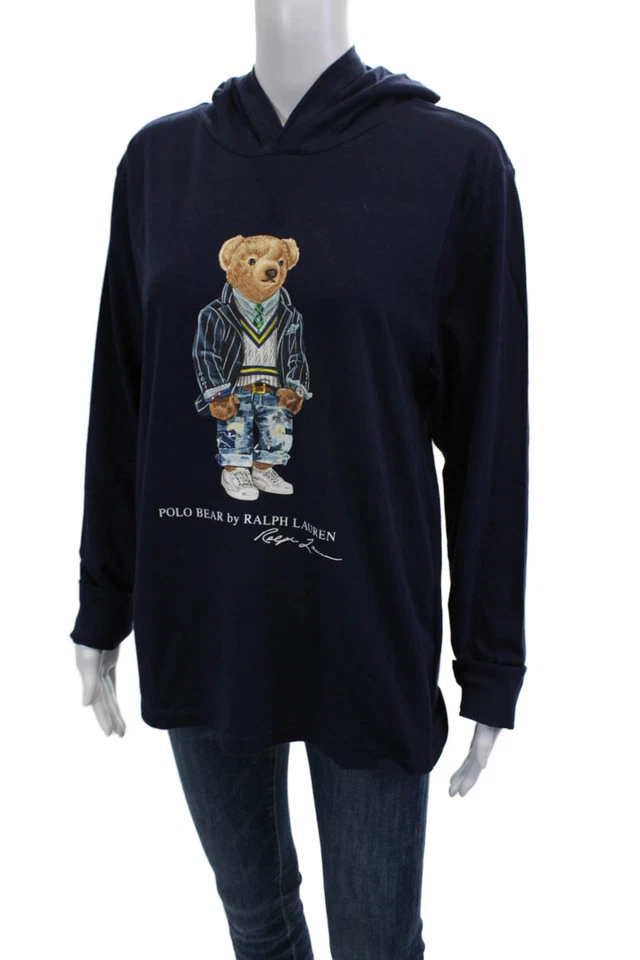 Polo Ralph Lauren Mens Pullover Hoodie Dark Blue Cotton Blend Graphic Size XL - Image 2 of 4