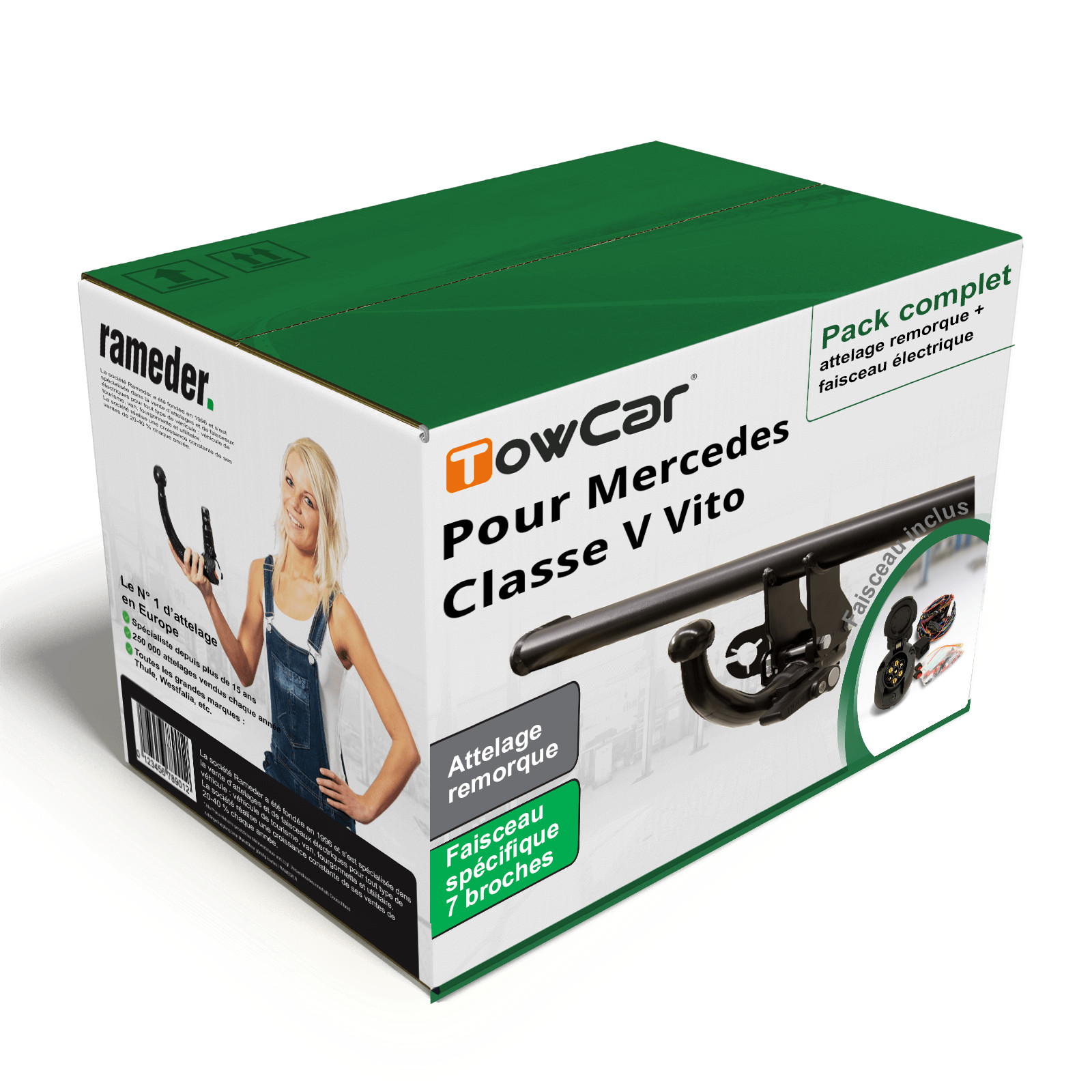 Attelage Mercedes Vito 2010-2014 TowCar amovible avec son faisceau specifique a 7 broches