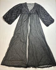 Undercover Wear Robe Gown Vintage Black Chiffon Lace Trim Maxi Size Large USA