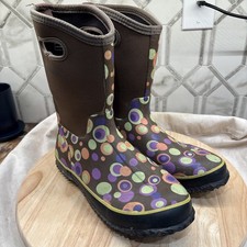 Itasca Women's 10M Mid Calf Rain Boots Brown bubble Polka Dot Garden Outdoor
