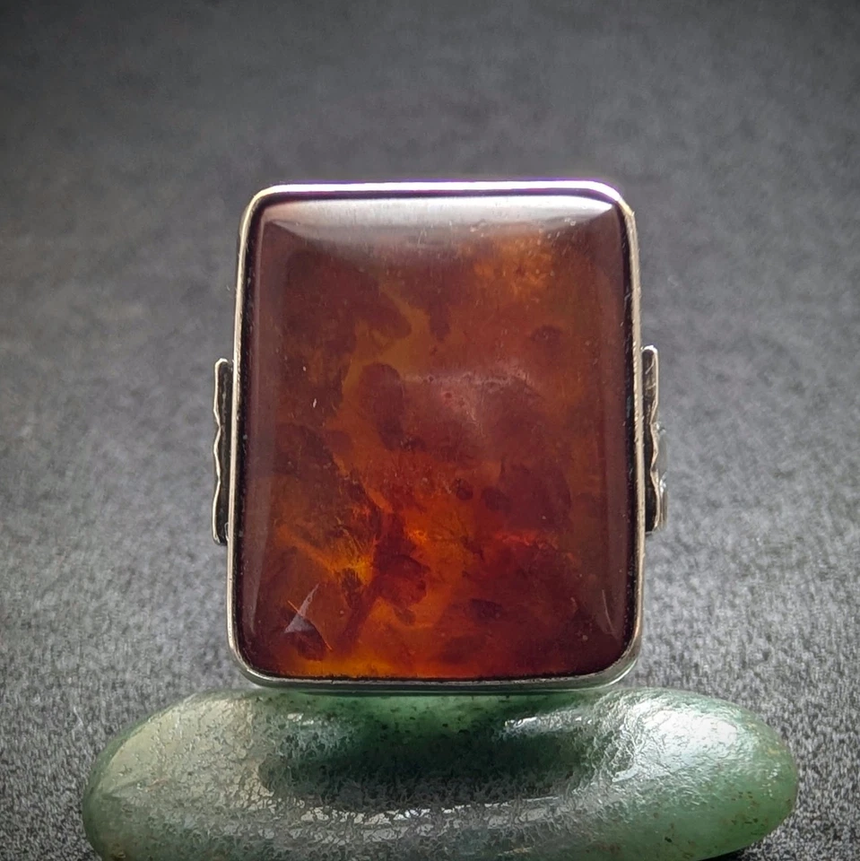 Vintage Designer Ring 835 Silber Fischland Bernstein alt RG 61/62 - Bild 4 von 4