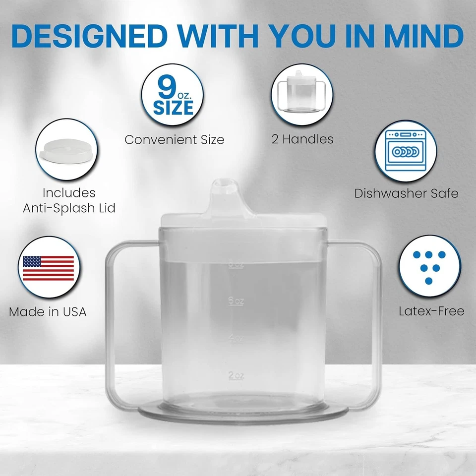 Paquete de 10 tazas para sorber adultos con asas - diseño a prueba de independencia y derrames Foto 3 de 4