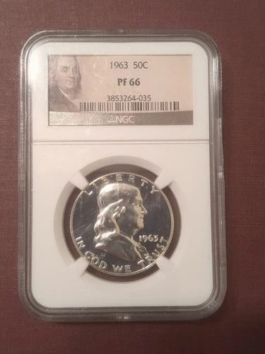 1963 PF66 Proof Franklin Half Dollar NGC Graded - White Coin Spot Free