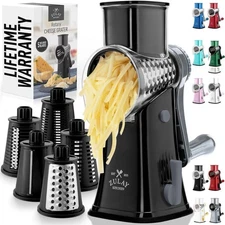 Manual Rotary Cheese Grater 5 Blade Shredder & Vegetable Slicer