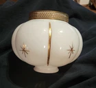 Vintage White Scalloped Milk Glass Lamp Globe with Gold stars and Brass Band