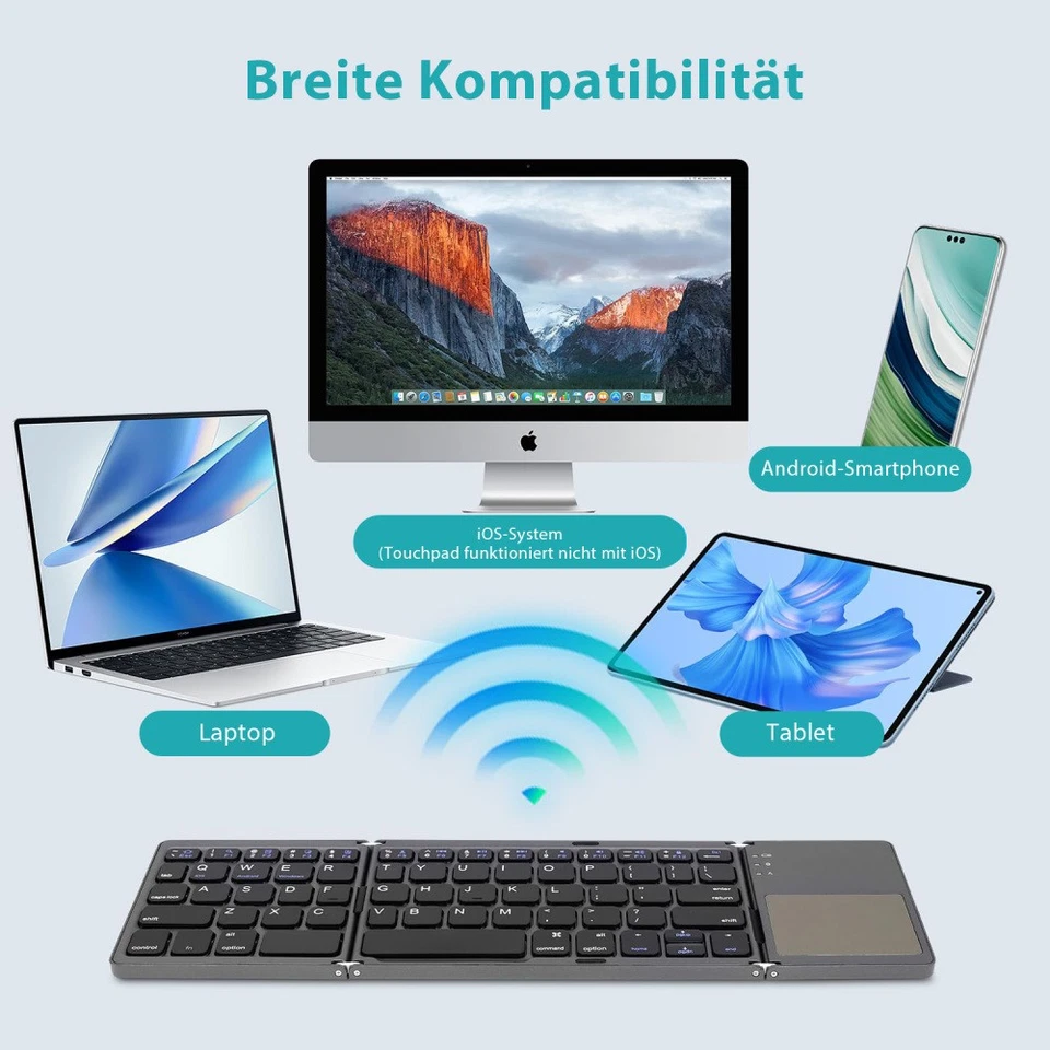 140mAh faltbare Mini Bluetooth Tastatur mit Touchpad Keyboard faltbar Super Slim - Bild 3 von 4
