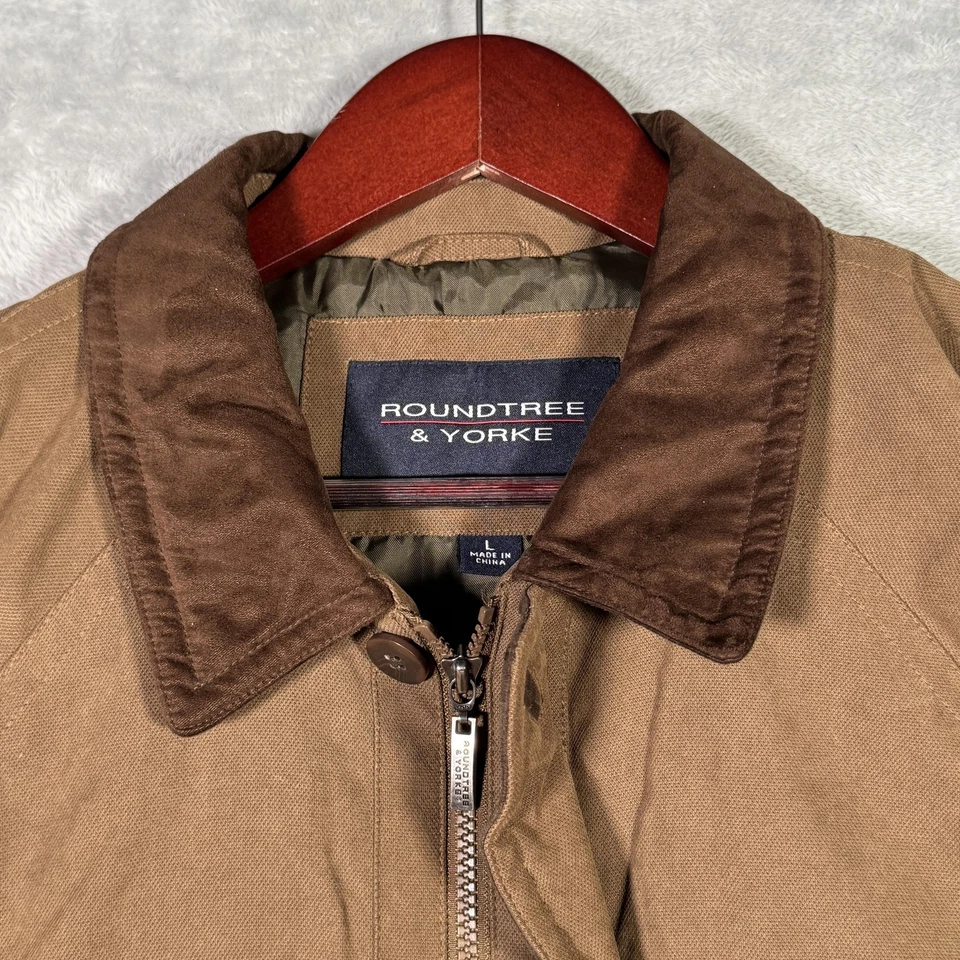 Chaqueta Roundtree & Yorke Para Hombre Grande Marrón Acolchado Forrado Cremallera Abrigo Foto 2 de 4