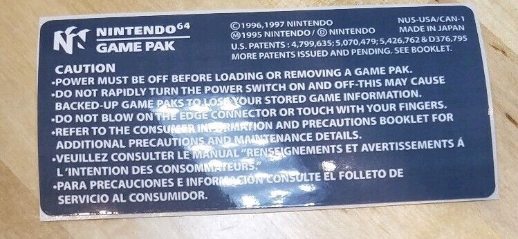 N64 Super Mario 64 Replacement Label Decal Sticker Nintendo 