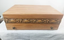 VTG Wood Large Silverware Flatware Storage Box Chest W Drawer Exquisite!