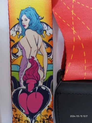 Terylene Guitar Strap Leather Ends Width 5cm / 2" Pinup Girl pattern [EU stock]  - Picture 3 of 5