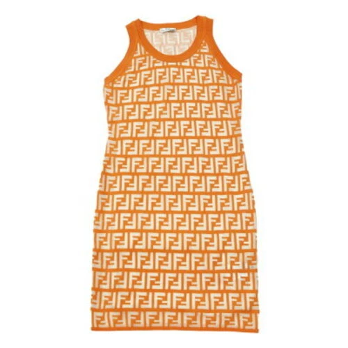 Abito Smanicato Fendi Vintage Zucca Arancione Taglia 40 Design Classico Autentico