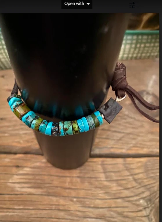 Turquoise & Sterling Silver Cuff Bracelet Supple Sundance Deer Leather - Image 2 of 4