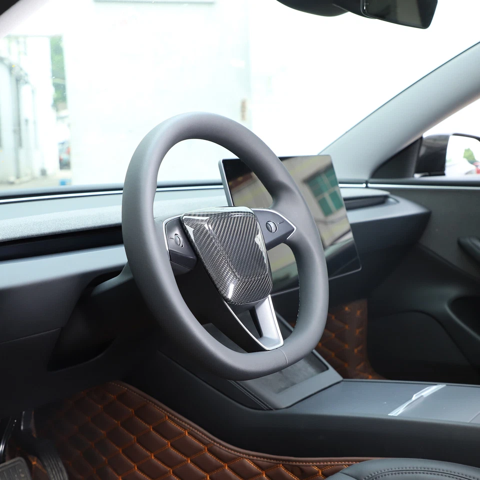 Cubierta de ajuste con logotipo de volante de fibra de carbono real para Tesla Model 3 2023-2024 1X Foto 3 de 4
