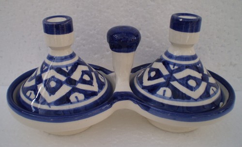 SET CRUET IN CERAMICA DIPINTA A MANO A FORMA DI TAGINE * CERAMICA MAROCCHINA * - Foto 2 di 31