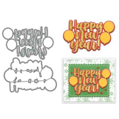 Happy New Year Phrase Balloons Metal Cutting Dies Scrapbook Card Making Craft