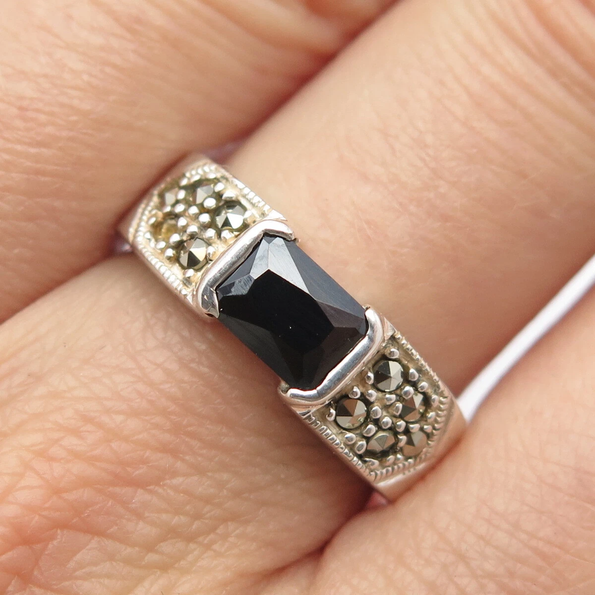 Buy Vintage Size 8 Rhombus Ornament Marcasite Inlay Ring Sterling Silver Rg  1433 Online in India - Etsy