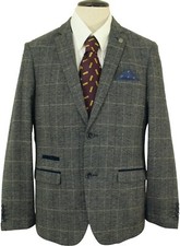 Marc Darcy Mens 40R Scott Slim Fit Grey Mix Check Tweed Blazer Jacket Wedding