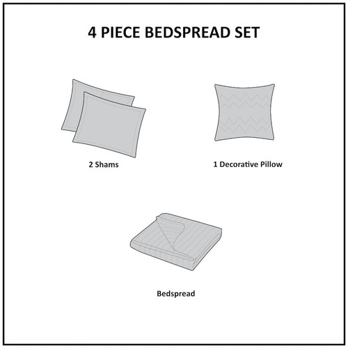 Madison Park 4 Piece Quilts Set Reversible Tailored 100% Cotton Fitted Bedspread - Picture 5 of 23