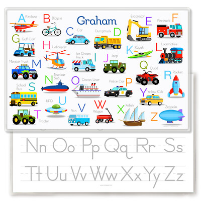 Vehicle Alpahbet Personalized Placemat for Kids Personalized  Laminated