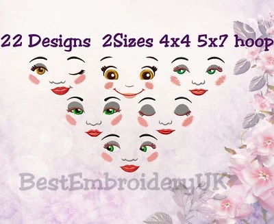 DOLL FACE Machine Embroidery Designs - 22 Designs in 2 Sizes - PES DST JEF HUS
