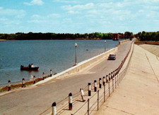 Hardy Dam Muskegon River West of Morley MI Postcard UNP Old Car Power Boat