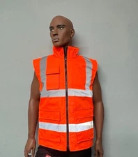 Hi Vis Visibility Orange Fleece Lined Body Warmer Gilet Waistcoat