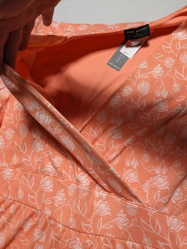 LANE BRYANT Women 22/24 Peach Floral Surplice Neck Lena Fit & Flare Dress NEW - Picture 13 of 18