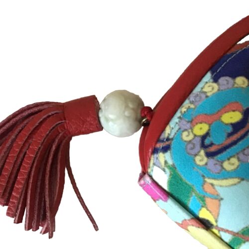 Shanghai Tang $1200 Silk & Leather Bag Tassel W/ White Jade Mint Condition - Picture 2 of 8