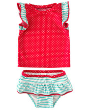 Cat Jack 2-Piece Red Teal Polka Dot Ruffle Swimsuit 2T