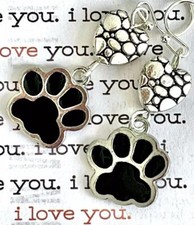 Silver Heart and Black Paw Print Earrings. Animal Lovers. Dog. Cat. Best Friends