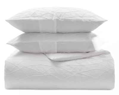 Vera Wang Abstract Crinkle White Queen Comforter 3pc Set New