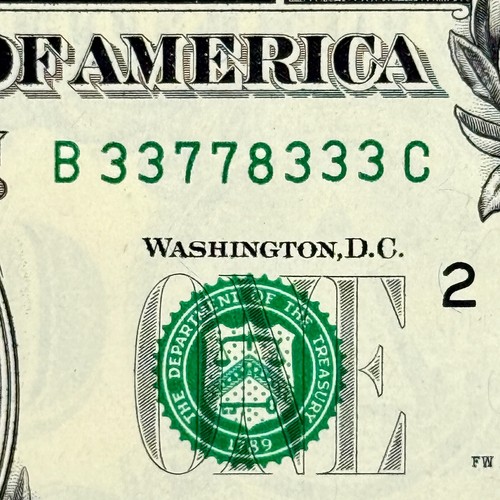 Five of a Kind Near Binary Dollar UNCIRCULATED 3s 7s 8 UNC Fancy Serial Number - 第 1/3 張圖片
