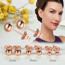 Chic Lovely 925 Sterling Silver Rose Gold Plated Round Ball Shiny Stud Earrings