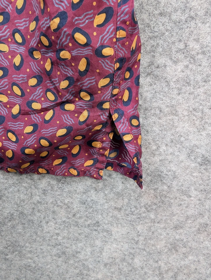 Camisa Oleg Cassini Para Hombre Grande Borgoña Beige Estampada Seda Abotonada Campamento Foto 4 de 4