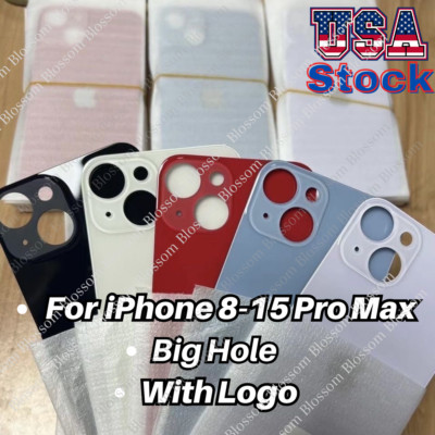 Lot For iPhone 15 14 13 12 11 XR XS 8 Back Glass Replacement Big Hole Rear Cover