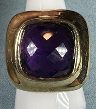Sterling Silver Modern Gold Vermeil Faceted Amethyst Ring Sz 10 Signed EM7