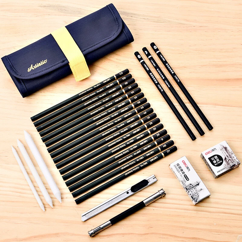 27pcs Deli Sketch Painting Carbon Pencils Set Student Art Supplies