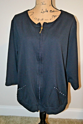 Hillard Hanson Navy Zip Front w Rhinestone Beading on Pockets - 2X